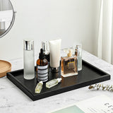 16 x 11 Inches Extra Large Solid Wood Serving Tray Tea Coffee Table Tray Snack Food Meals Serving Plate Kitchen Party Bar Server Breakfast Tray with Raised Edges Black Ottoman Tray Rectangle XKXKKE