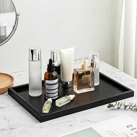 16 x 11 Inches Extra Large Solid Wood Serving Tray Tea Coffee Table Tray Snack Food Meals Serving Plate Kitchen Party Bar Server Breakfast Tray with Raised Edges Black Ottoman Tray Rectangle XKXKKE