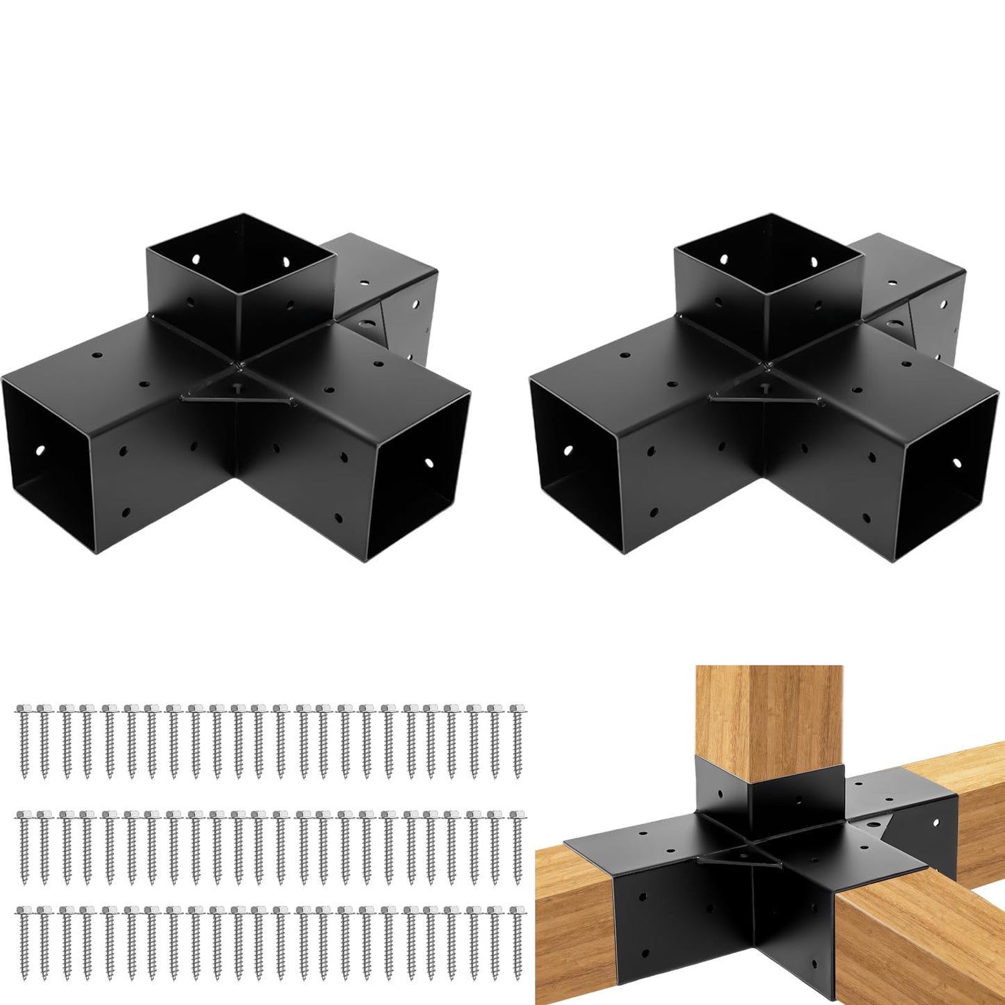 TOPTGO Pergola Brackets 4x4 (Actual: 3.5x3.5 in),2 Pack 4-Way Right Angle Corner Bracket Pergola Kit for Wooden Beams Lumber Gazebos Patio Pergola Sheds