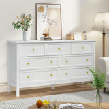 CARPETNAL White Dresser for Bedroom, 7 Drawer Dresser with Wide Drawers and Gold Metal Handles, 55" White and Gold Dresser TV Stand, Modern Dressers & Chests of Drawers for Hallyway, Entryway. CARPETNAL