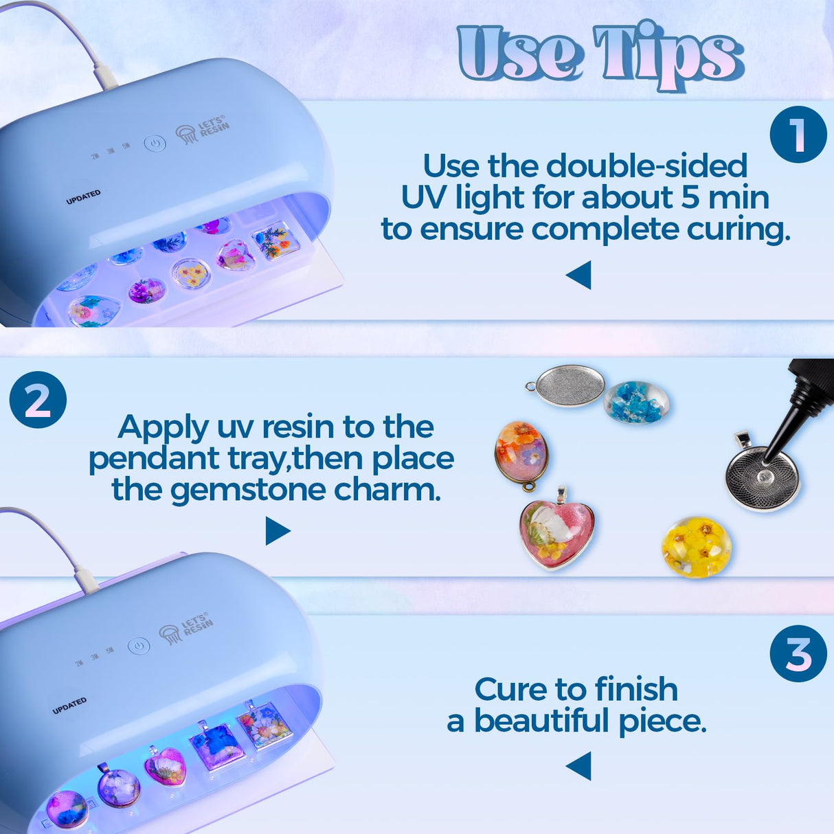 LET'S RESIN Cabochon Gems Resin Molds, 36 Cavities Thicker&Shiny UV Resin Molds Jewelry with 16 pcs Pendant Trays, Epoxy Molds for Beginner, jewelry making kits for Pendant,Earrings,Necklace,Keychains LET'S RESIN