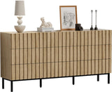 UEV Modern 9 Drawer Dresser for Bedroom,59" Mid Century Modern Dresser,Fluted Dresser Natural Wood Dresser with Panels for Handle,Long Chest of Drawers TV Stand Dresser for Bedroom,Living Room,Hallway UEV