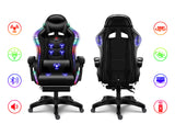 Ergonomic Pro Gaming Chair with LED Lights and Speakers, Video Game Chair with Massage and Footrest, High Back Computer Chair with Lumbar Support and Headrest, Adjustable Height, for Adult Teens.,Bla WZDHYYWS