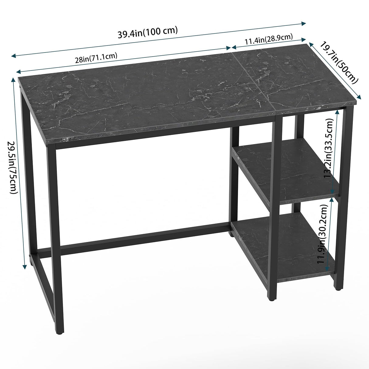 SINPAID Computer Desk 40 inches with 2-Tier Shelves Sturdy Home Office Desk with Large Storage Space Modern Gaming Desk Study Writing Laptop Table, Black Marbling (Black Marbling, 40) SINPAID
