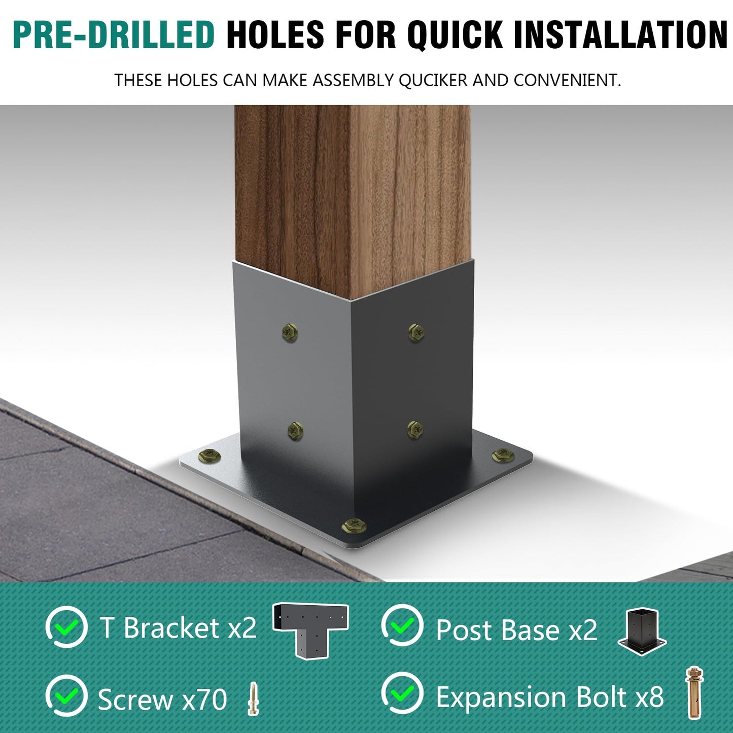 Kinchoix 2 Pack Pergola Bracket Kit T-Shape Elevated Wood Stand Kit T Brackets with Post Base for 4x4'' (Actual 3.5x3.5'') Wooden Beams Lumber Gazebos Patio Pergola Sheds 4 Pc - WoodArtSupply