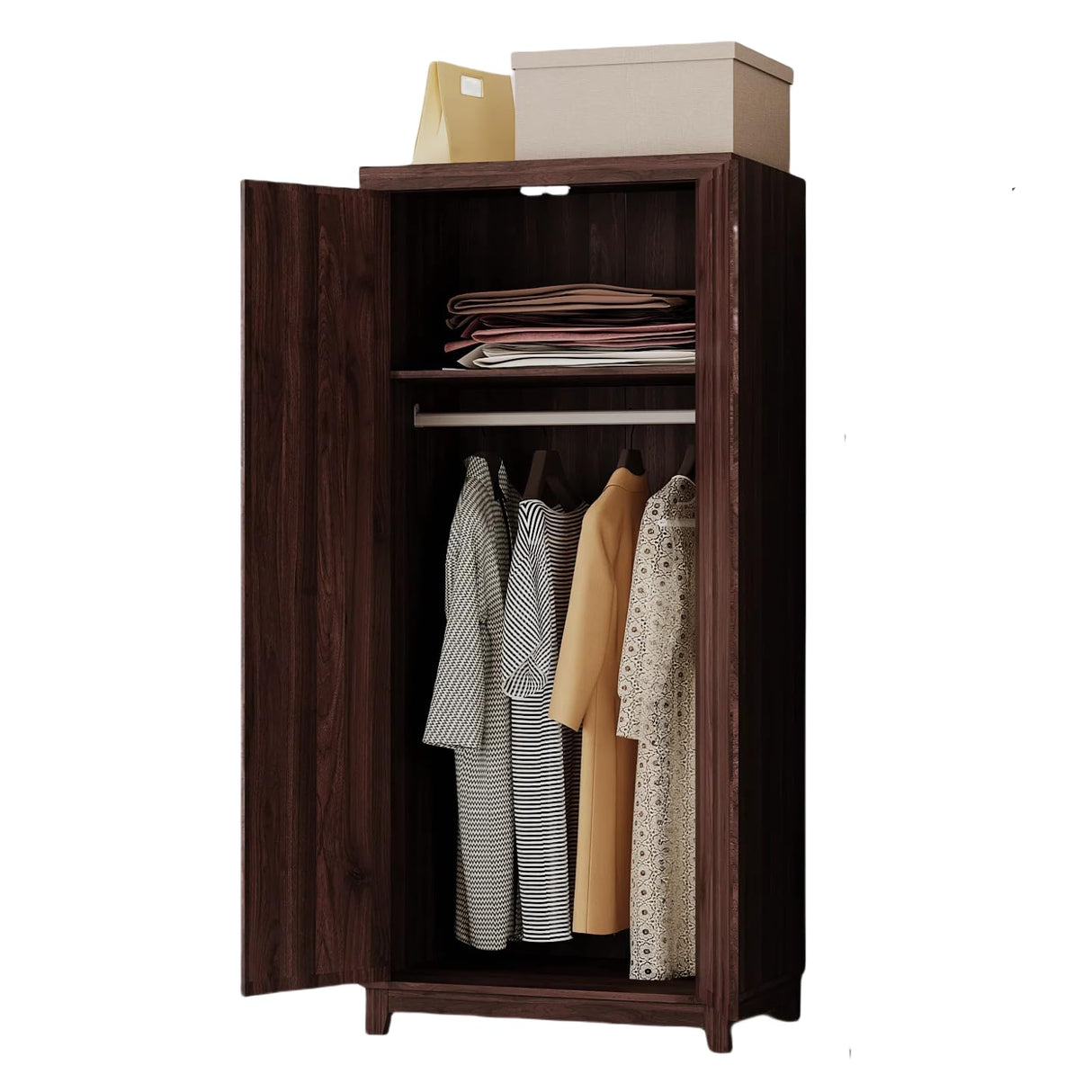 HYDUZ 2 Piece 70" Large Bedroom Armoire Wardrobe Closet for Hanging Clothes, Farmhouse Wooden Wardrobe Closet with Barn Door, Freestanding Clothing Storage Cabinet with Hanging Rod & Shelf, Espresso HYDUZ