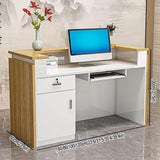 Retail reception counter with LED lights, reception desk for beauty salon, front desk reception counter with counter, wooden standing front desk for clothing store, company front desk, Coffee Shop.(B, FYRDTNG