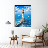 CHWGLFGG 5D Diamond Art Kits for Adults Beginners, Seascape Lighthouse Diamond Painting Kits, DIY Full Round Drill Paint by Diamonds Dot Gem Art for Adults, Home Wall Decor 12x16 Inch CHWGLFGG