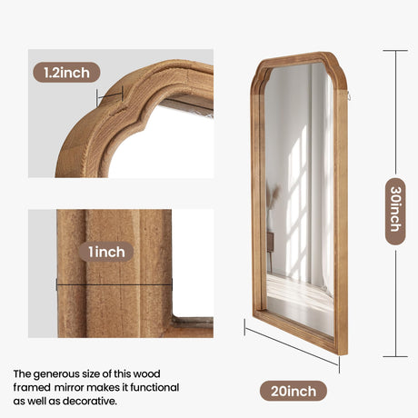 Acovy 20"x30" Solid Wood Bathroom Mirror Tempered Glass for Wall Mounted, Rustic Wood Frame Wall Mirror Decorative for Entryway Mirror Living Room Bedroom Vanity Mirror, Brown Acovy
