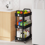 Laiensia 3-Tier Kitchen Storage Cart,Multifunction Utility Rolling Storage Organizer,Mobile Shelving Unit Cart with Lockable Wheels for Bathroom,Laundry,Living Room,With Classified Stickers,Black Laiensia