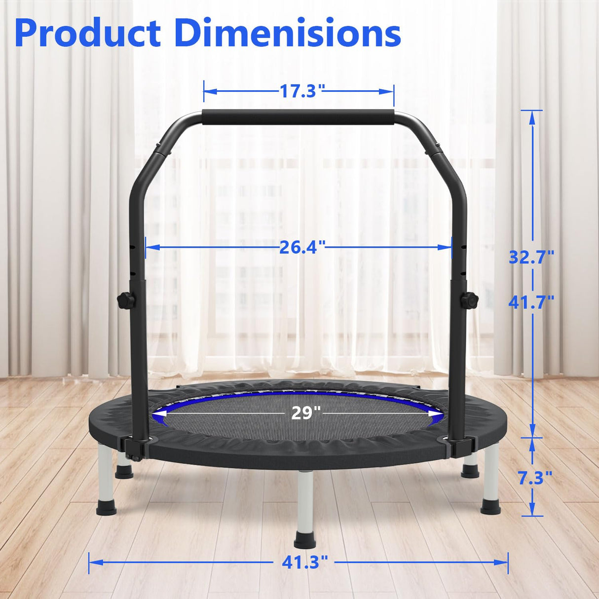 HYD-Parts 40" Mini Trampoline for Adults and Kids Exercise Rebounder with Adjustable Bar Fitness Trampoline Indoor Max Load 330lbs HYD-Parts