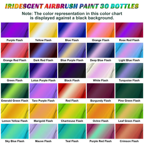 HOMY ARTY Iridescent Airbrush Paint - 30 Colors with 4.05 fl oz Thinner and 4.05 fl oz Primer, Ready to Spray Acrylic Airbrush Paints, Water-Based Iridescent Air Brush Colors for Plastic Model, Canvas HOMY ARTY