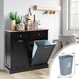 KIGOTY Double Tilt Out Trash Cabinet, Pet Proof Trash Can Cabinet with Countertop and Drawer, Trash Cabinet with Storage,Wooden Laundry Hamper for Kitchen,Black KIGOTY