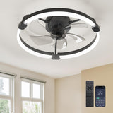 Ensenior 20'' Low Profile Ceiling Fans with Lights and Remote, Fandelier Ceiling Fan Flush Mount, APP Control, 6 Speed & 3000K-6500K Stepless Dimmable Small Ceiling Fan with Light for Bedroom - Black Ensenior