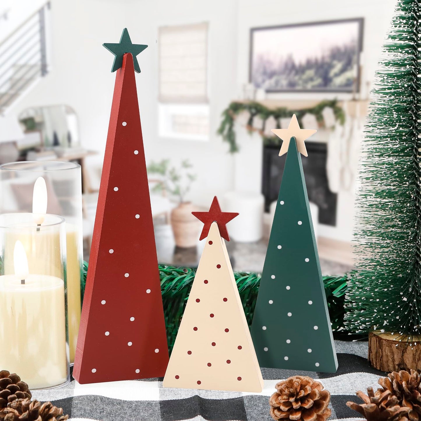 FestalMart Christmas Decorations-Three Sizes Wooden Christmas Tree Sign with Star-Christmas Decorations for Home Shelf Mantel Fireplace Table Party Decor