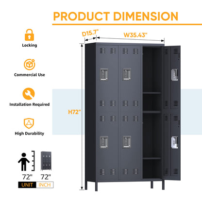 SUXXAN 72'' Tall Employee Lockers with 6 Doors, Metal Lockers for Employees, Metal Storage Locker, Tall Metal Locker for Storage in Gyms Homes Offices with Hooks, Assembly Required(Dark Gray) - WoodArtSupply