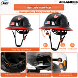Aolamegs Safe Full Brim Hard Hats Construction OSHA Approved With Clear Visor - ANSI Z89.1 Vented Black Hard Hat With Chin Strap Reflective Cascos De Construccion Safety Helmet for Men 6-Pt Suspension Aolamegs Safe