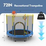 Sedeke 72" Trampoline for Kids with Net, 6 FT Indoor & Outdoor Small Toddler Trampoline with Basketball Hoop & Dart Board for Ages 1-8, Birthday Gifts for Boys & Girls, Baby Toddler Christmas Toys Sedeke