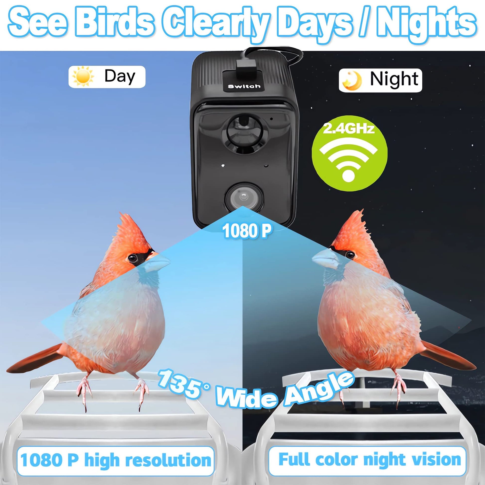 Smart Bird Feeder with Camera, Free AI Forever,1080P HD 2.4G WiFi Bird Camera Feeder & Solar Panel, App Notify When Birds Detected, Bird House with - WoodArtSupply