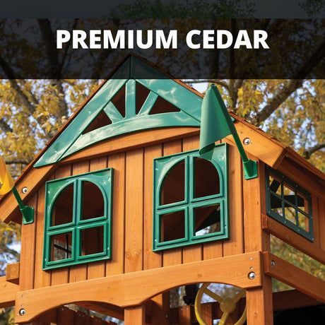 Gorilla Playsets 01-1063-Y Outing Wood Swing Set with Wood Roof & Yellow Slide, Amber Gorilla Playsets