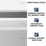 FDW 5 Inch Bamboo Charcoal King Cooling Gel Memory Foam Mattress/Breathable Bed Mattress/Medium-Firm/Pressure Relief/CertiPUR-US Certified/Mattress in a Box, King FDW