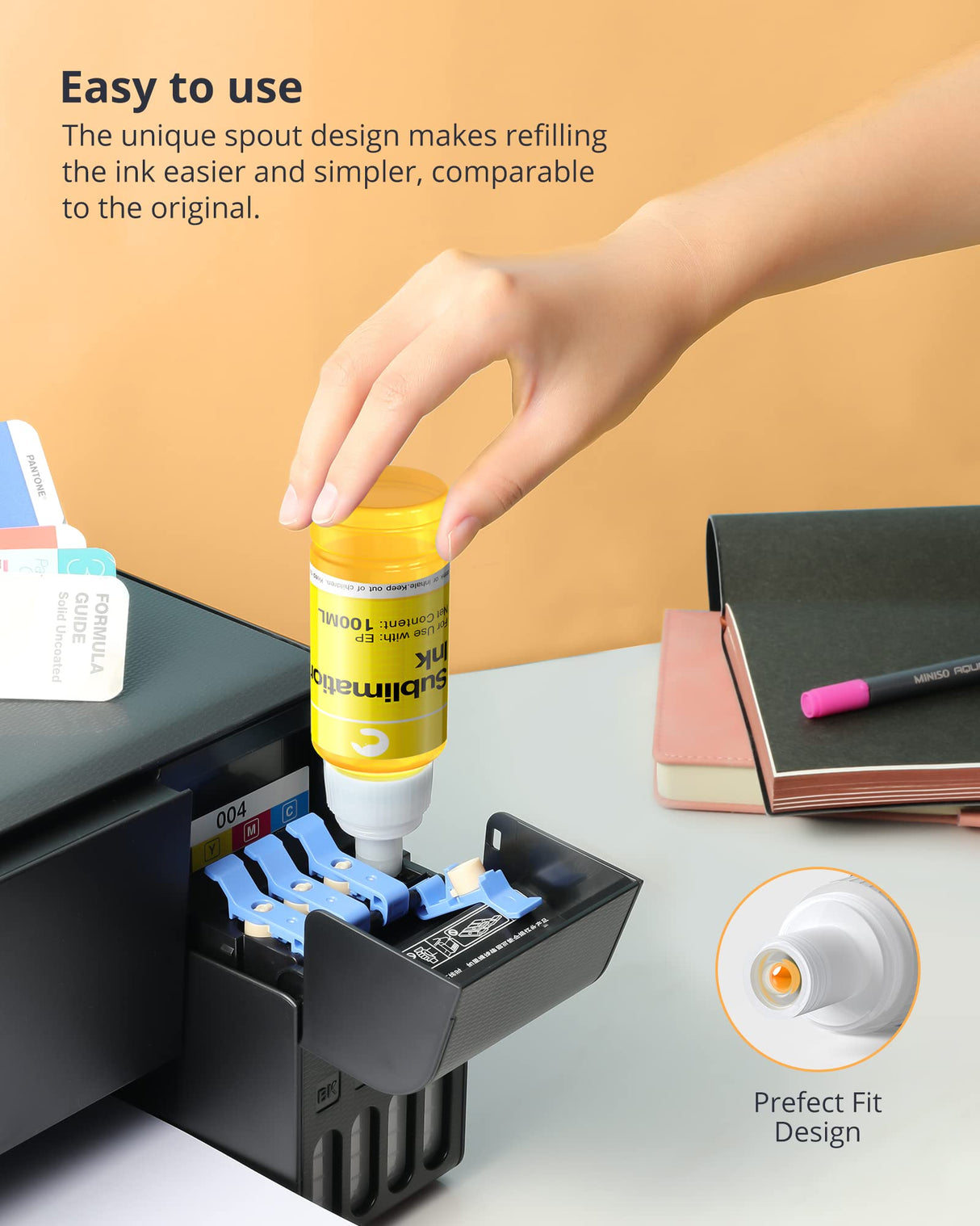 Hiipoo Sublimation Ink 522 Refilled Bottles Work with ET-2720 ET-2760 ET-2800 ET-15000 ET-2803 ET-2850 ET-3760 ET-4800 ET-4760 Inkjet Printer Heat Press Transfer on Mugs T-Shirts Pillows Phone Case Hiipoo