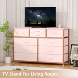 Jojoka Wide 10 Drawer Dresser,TV Stand Entertainment Center Fabric Storage Dressers Drawers for Bedroom, Hallway, Nursery, Closets, Steel Frame, Wood Top (Pink) Jojoka