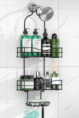 DAOYA Bathroom Shower Caddy Hanging - Shower Organizer Hanging 3-Tier with Soap Holder & 6 Hooks for Towels, Sponge, Shower Caddy over Shower Head Fits 21mm Shower Head Arm, Black DAOYA