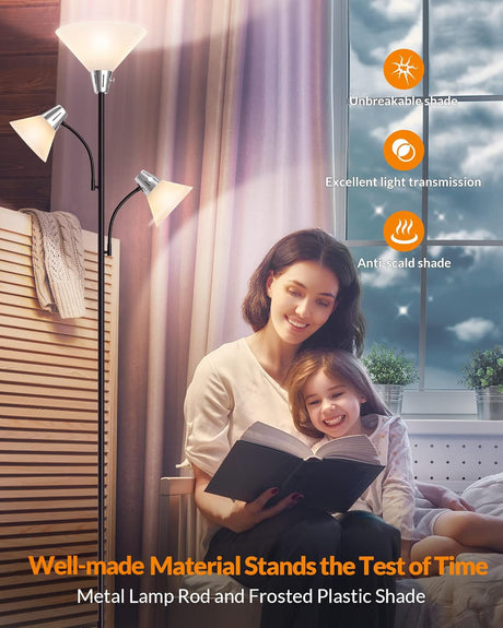 LEPOWER Floor Lamp, Standing Lamp with Replaceable 3000K Energy-Saving, Lamp for Living Room with Adjustable Reading Lights, Modern Bright Floor Lamp for Bedroom, Living Room, Office LEPOWER