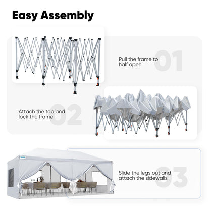 Quictent 10x20ft Pop up Canopy Tent Party Tent Outdoor Event Gazebo Waterproof with Roller Bag and 6 Sidewalls