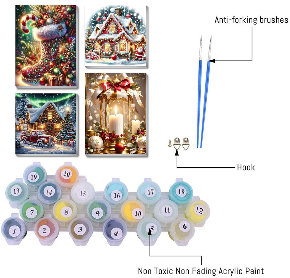 4 Pack Christmas Paint by Numbers Kit for Adults Beginner with Framed,Winter Easy Adult Paint by Number Kits on Canvas DIY Painting for Beginners Art by Numbers for Home Wall Decor 10x12-10x10 Inch NEGEKFKX