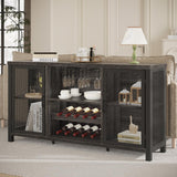 Launica Liquor Bar Cabinet, Industrial Wine Bar Cabinet, Rustic Sideboard Buffet Cabinet for Liquor, Glasses & Coffee Bar with Storage Rack for Home Kitchen Dining Room, Dark Grey Oak, 55 In Launica