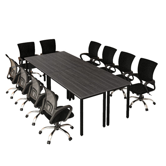 Bonzy Home Conference Table Chairs Set 8FT, 94.4"x47.2"x29.5" Tables & 10pcs Chairs Set for Conference Room Meeting Room Office, Black