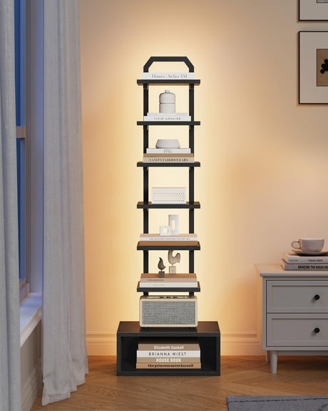 CHOEZON 8-Tier Bookshelf, LED Bookcase with Semi-Open Bottom, Small Space Standing Shelf with Lights, Corner Storage Stand, for Living Room, Home Office, Bedroom, Black TSJ08DBB CHOEZON