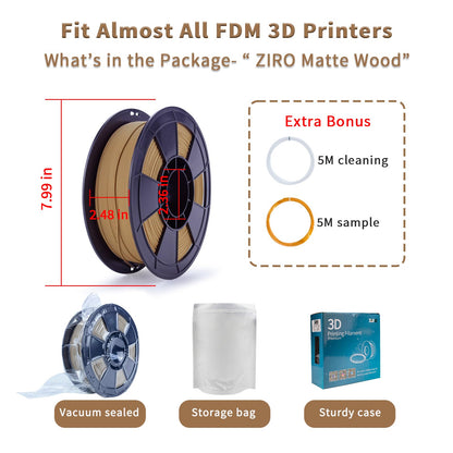 ZIRO Matte PLA Filament 1.75mm,1KG 3D Printer Filament,High Toughness PLA,Dimensional Accuracy +/- 0.03mm,Matte PLA Wood