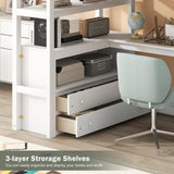 Merax Twin Loft Bed with Stairs and Desk, Solid Wood Loft Bed with Storage Stairs, Stairway High Loft Bed Frame with Storage Steps for Kids Teens Juniors, White Merax