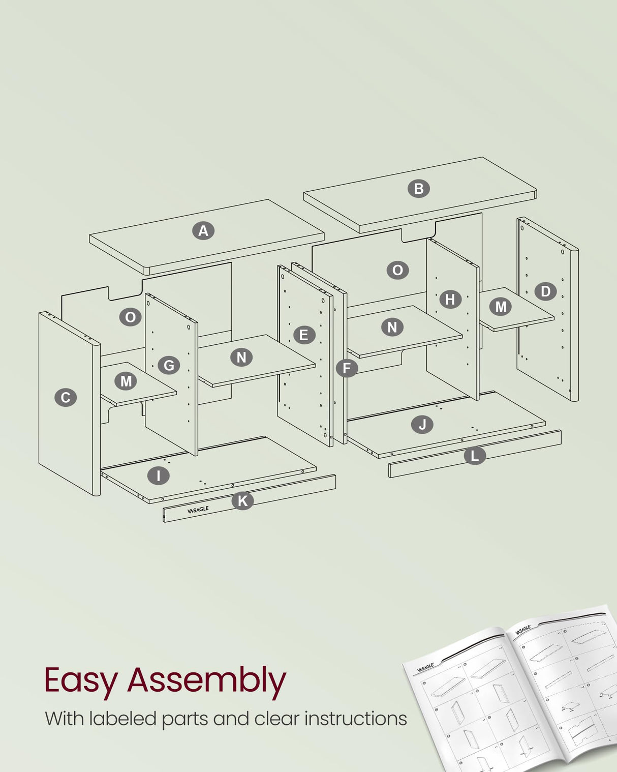 VASAGLE TV Stand for TVs up to 65 Inches, Entertainment Center with Storage Shelves, TV Console Table, Easy to Assemble, TV Cabinet for Living Room, Bedroom, Cloud White ULTV111W01 VASAGLE