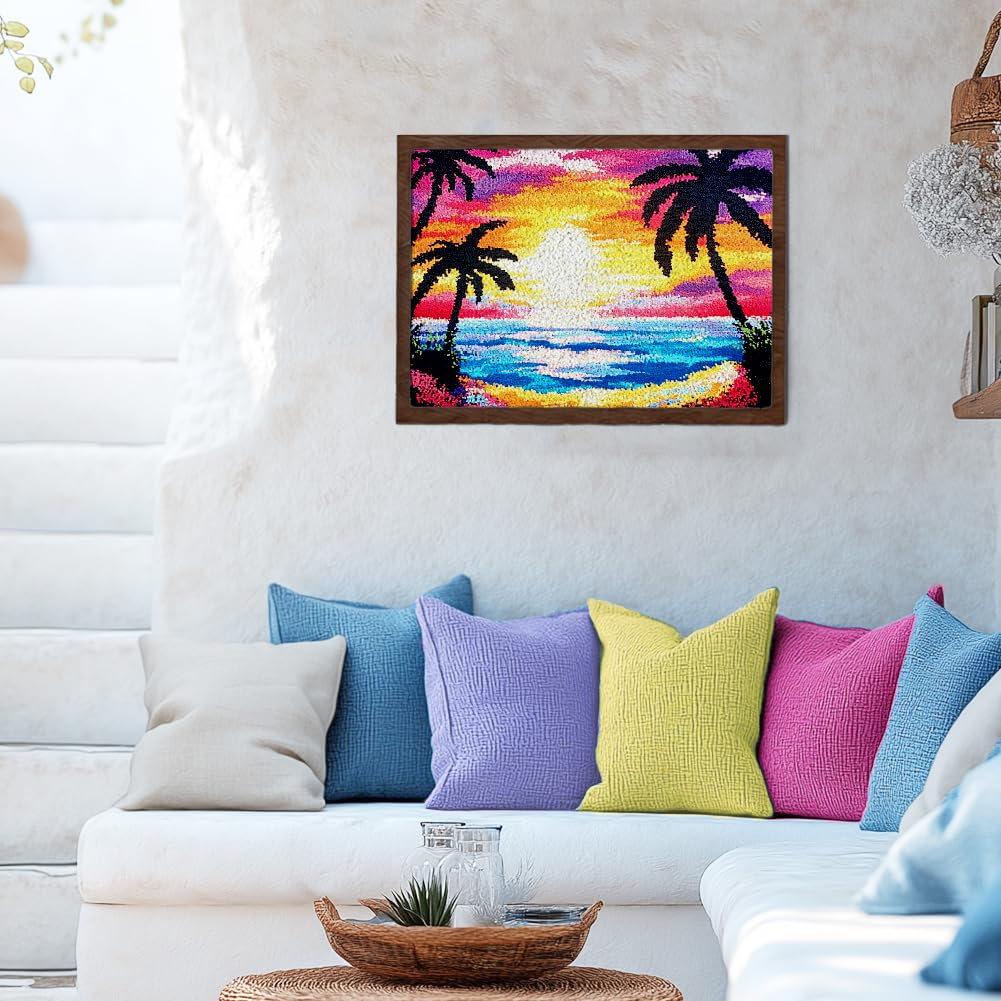 ORIGACH Sunset by The Beach Latch Hook Rug Kit for Adults Printed Rug Making Kit Handmade Carpet Tapestry Cover with Hook Latch and Preprinted Canvas, Home Arts Crafts Sofa Decor, 20.5x15inch ORIGACH