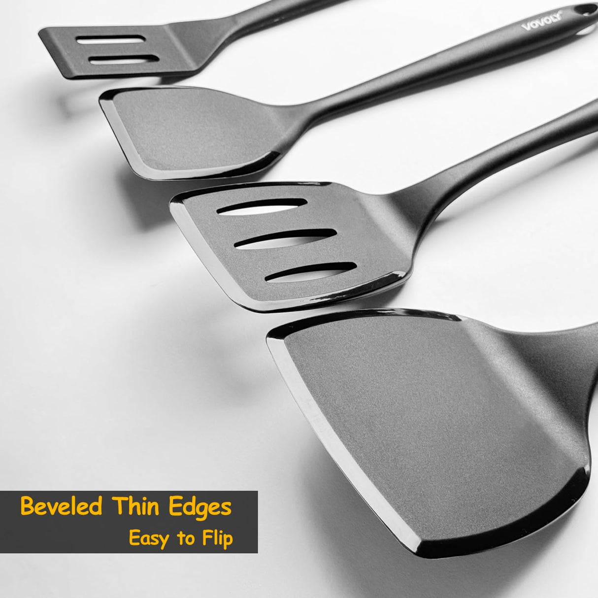 Silicone Spatula Set, 600°F Heat Resistant Silicone Spatula Turner Flipper for Cooking, Non Stick and Non Scratch Kitchen Utensils for Eggs & Pancakes, 4 Pack, Black Vovoly