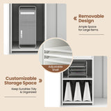 IFANNY Reception Desk, 48’’ Retail Counter Table w/Lockable Drawer & Storage Shelf, L-Shaped Reception Table, Wooden Computer Desk for Salon, Restaurant, Office (White) IFANNY