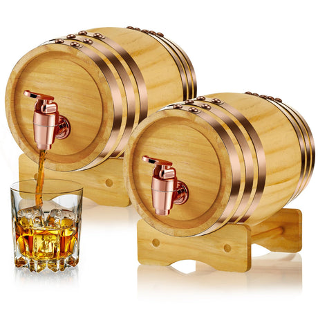 Thyle 2 Pcs 1 Liter Vintage Whiskey Barrel Cocktail Tequila Rum Spirits Liquors Whiskey Dispenser Alcohol Cask Barrel with Stand for Home Table Display Storage Thyle