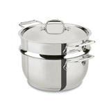 All-Clad Specialty Stainless Steel Stockpot, Multi-Pot with Strainer 3 Piece, 5 Quart Induction Oven Broiler Safe 600F Strainer, Pasta Strainer with Handle, Pots and Pans Silver All-Clad