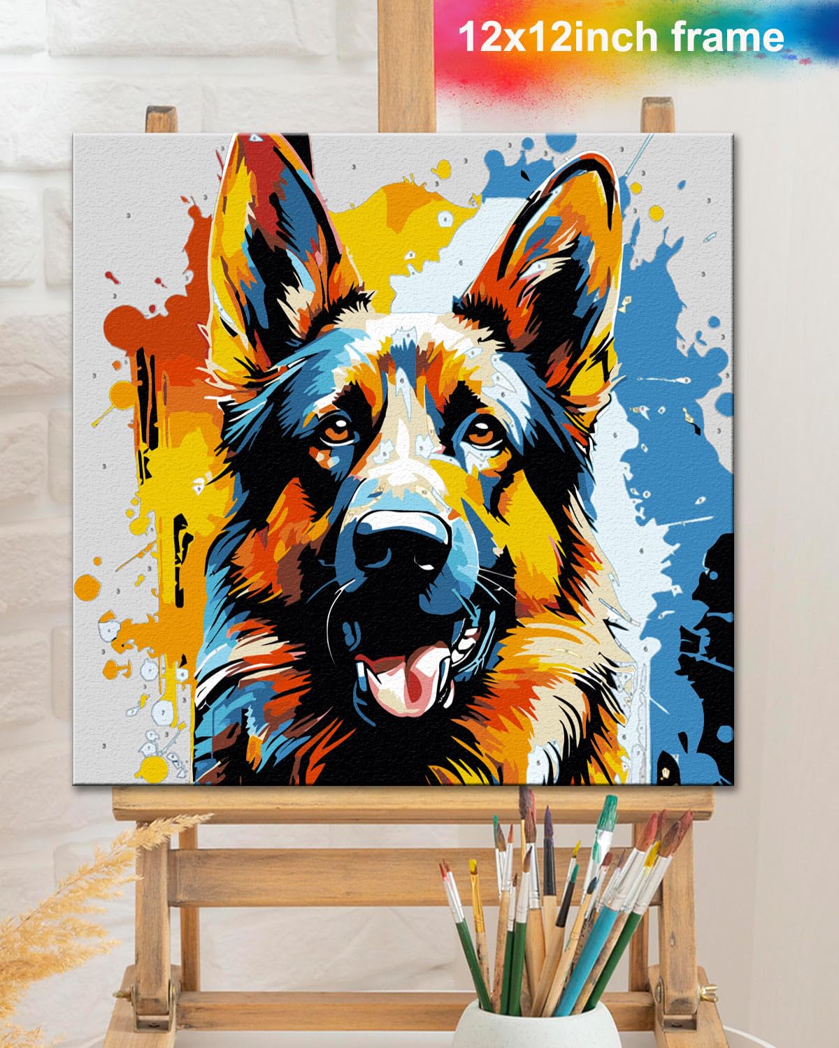 TOCARE Framed Paint by Numbers Kit for Adults Beginners,12x12inch Dog Paint by Number with Frame,German Shepherd Paint by Numbers Framed Canvas Animal (Without Easel) TOCARE