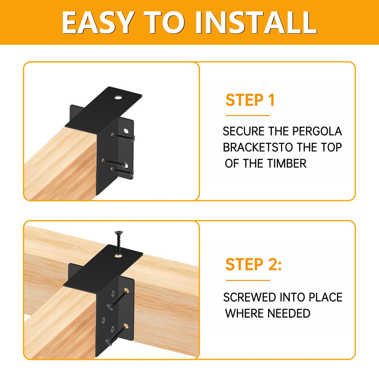 2x4 pergola Brackets kit (Actual: 1.6x3.6 Inch), 8 Pcs Pergola Post Top Rafter Brackets Deck Railing Brackets，2x4 Brackets for Wood，for Pergolas Gazebo Sunroom Carport(with Screws) XIHUWZ