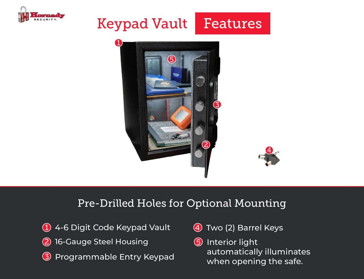 Hornady Fireproof Safe for Guns and Valuables with Keypad Entry - Secure Your Firearms, Cash, Documents, Jewelry and More - 4-6 Digital Keypad Entry, Interior Light and Backup Key - Item 95407 Hornady