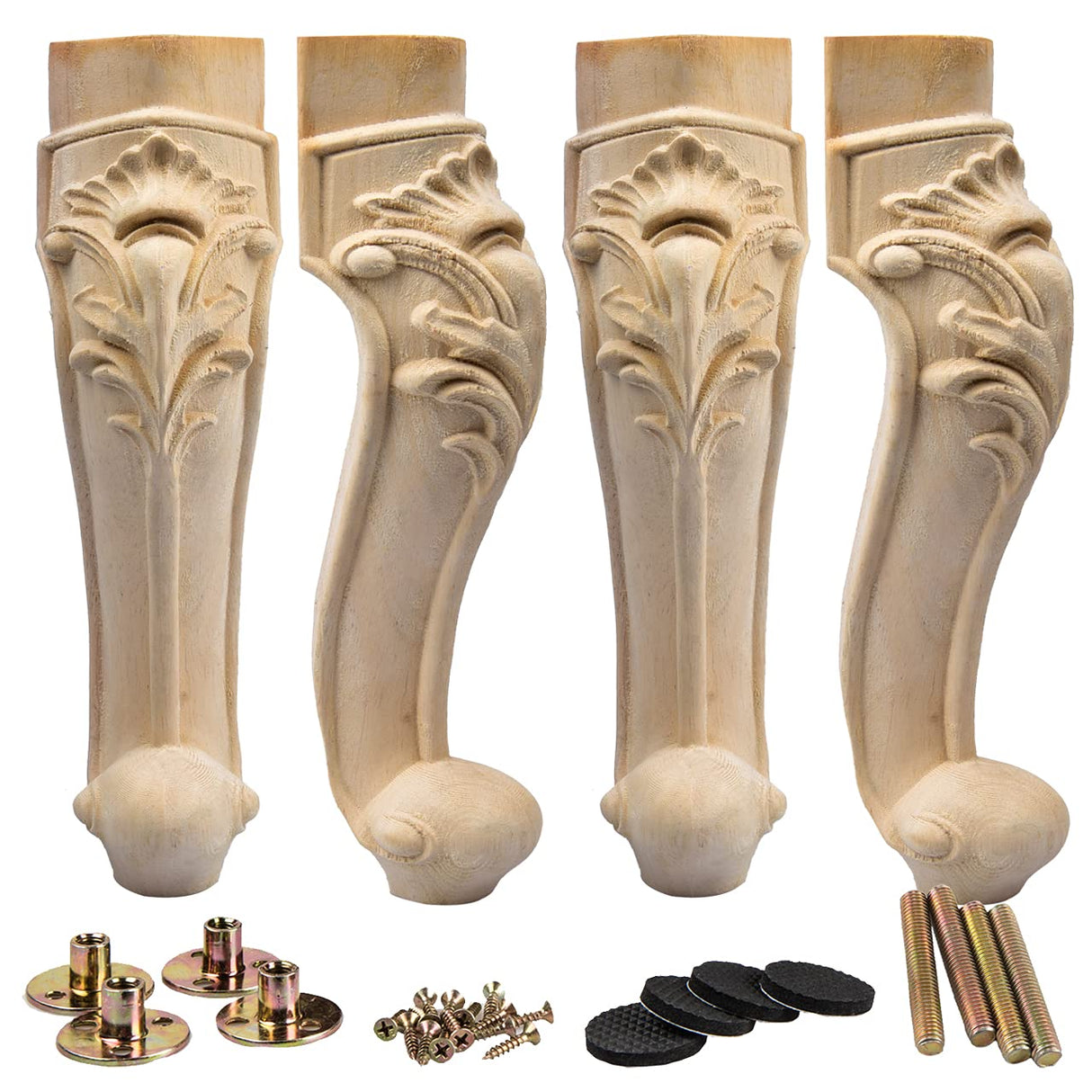 La Vane 11 inch / 28cm Wooden Furniture Legs, Set of 4 European Style Solid Wood Carving Furniture Replacement Feet Decoration for Sofa Cabinet La Vane