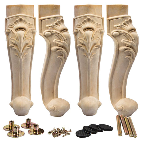La Vane 11 inch / 28cm Wooden Furniture Legs, Set of 4 European Style Solid Wood Carving Furniture Replacement Feet Decoration for Sofa Cabinet La Vane