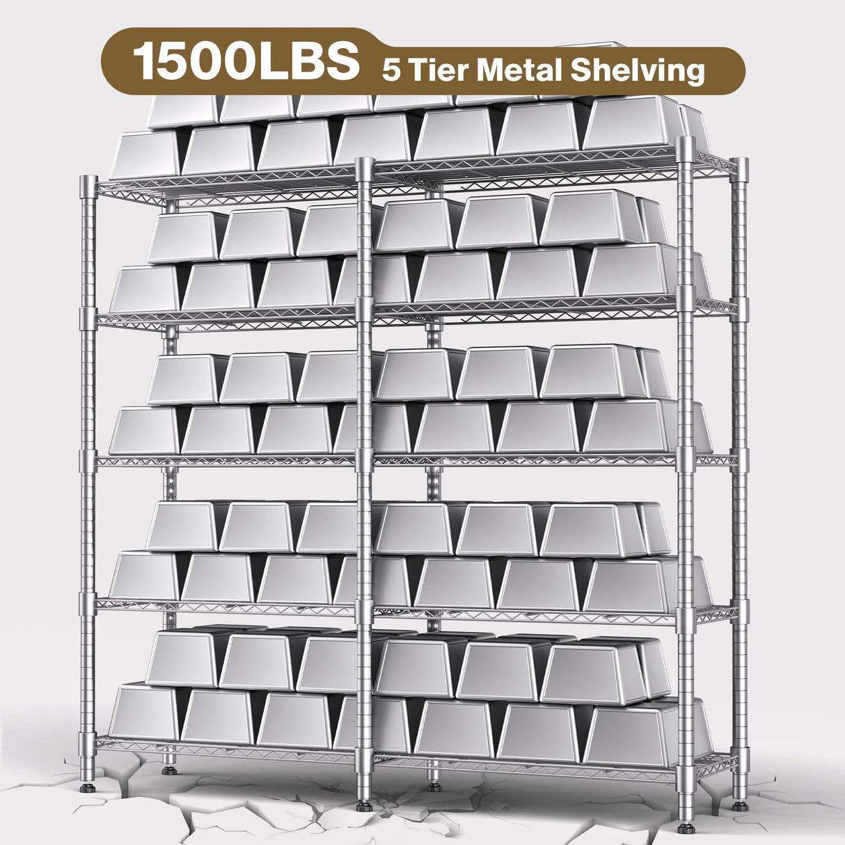 Himimi Storage Shelves-5 Tier Heavy Duty Wire Shelving Unit with Leveling Feet, 1500LBS Adjustable Metal Shelves Organizer for Kitchen Garage Pantry Laundry, 60" W*14" D*72" H, Silver Himimi