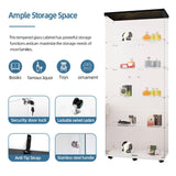 5-Shelf Glass Display Cabinet with Lights Strip & Lock Door,Curio Cabinets Collectibles Display Case,Tempered Glass Freestanding Bookshelf for Living Room Bedroom Office, 76 x 30.9 x 13.5 in,Black TehRecBT