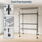 Whitmor 4 Tier Storage Shelves with Wheels, Heavy Duty Metal Shelving Unit, 625 lbs Capacity per Shelf, 2500 lbs Total for Kitchen, Garage, Plant, 55" L x 24" W x 72" H, Black Whitmor